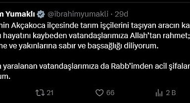 Bakan Yumaklı Düzce'deki kaza sonrası başsağlığı mesajı yayınladı