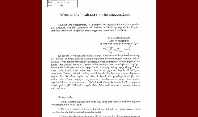 Baki Ersoy, Develi'deki doğalgaz sorununu meclis gündemine taşıdı