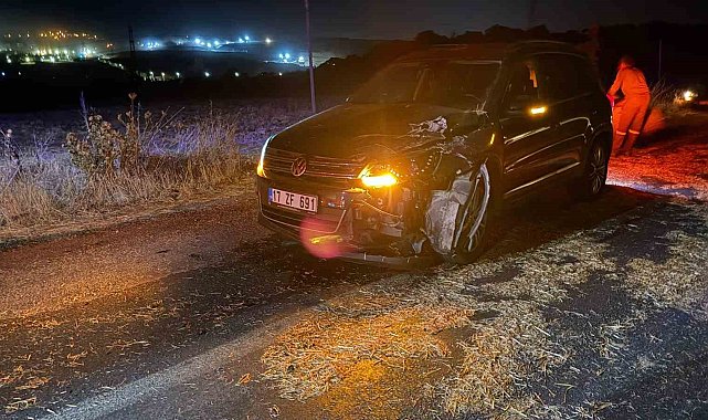 Çan'da otomobil saman yüklü traktöre çarptı: 1 yaralı