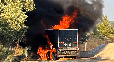 Dalaman Belediyesi'ne ait asfalt aracı alev alev yandı!