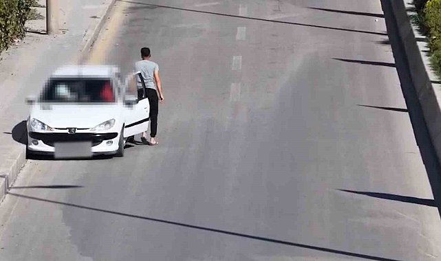 Denetimi görünce yer değiştirdi, dron saniye saniye kaydetti