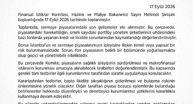 Finansal İstikrar Komitesi: "Borsa İstanbul'un ve sermaye piyasalarımızın işleyişine ilişkin yapısal bir risk bulunmamaktadır"