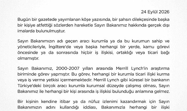 Hazine ve Maliye Bakanlığından Bakan Şimşek hakkındaki iddialara yalanlama