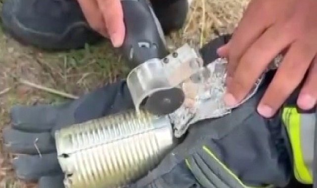 Kafasını konserve kutusuna sıkıştıran kediyi itfaiye kurtardı