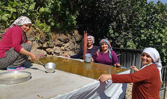 Kemaliye'de kadınlar pestili imece usulü hazırlıyor