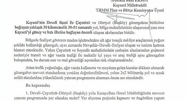 MHP'li Ersoy; Develi - Çayırözü- Dörtyol ulaşım güvenliğini meclise taşıdı