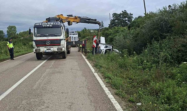 Sinop'ta cam yüklü kamyonet yoldan çıktı