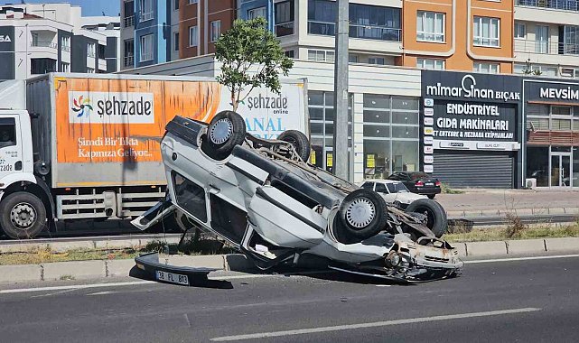 Takla atan otomobilden burnu bile kanamadan çıktı