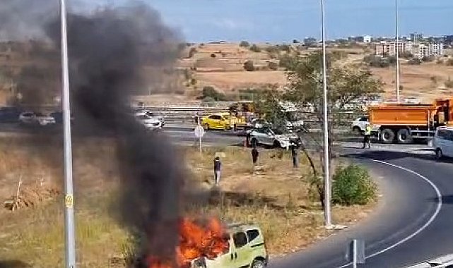 Tekirdağ'da araç alev alev yandı