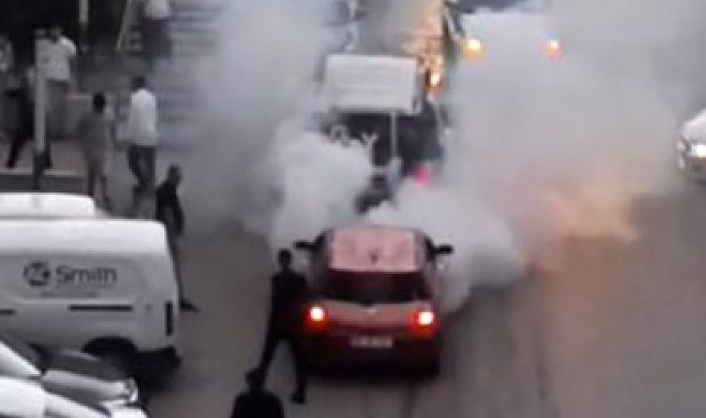 Trafiği tehlikeye atarak lastik yakan sürücüye ceza