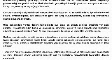 Tunceli Valiliği: "Suç oranlarında genel bir artış yok, aksine düşüş var"