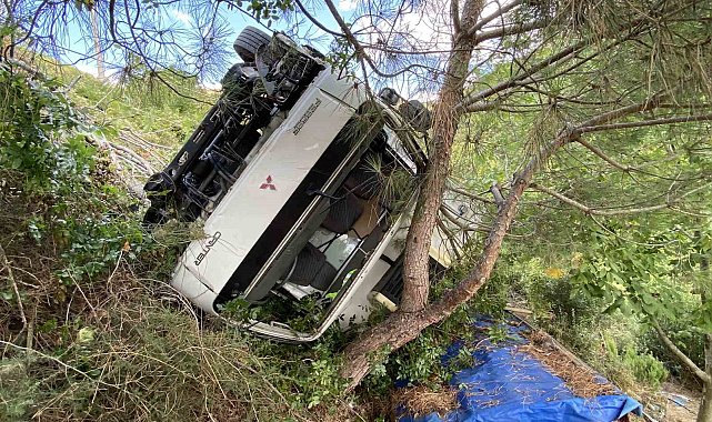 Yasak yola giren kamyon şarampole uçtu: Sürücü yaralandı