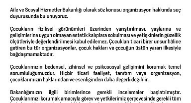 'Little Miss and Little Mister United World' adlı yarışmaya Aile ve Sosyal Hizmetler Bakanlığından suç duyurusu