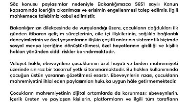 Aile ve Sosyal Hizmetler Bakanlığı: "Çocukların mahremiyetinin dijital ortamlarda da korunması tüm tarafların sorumluluğundadır"