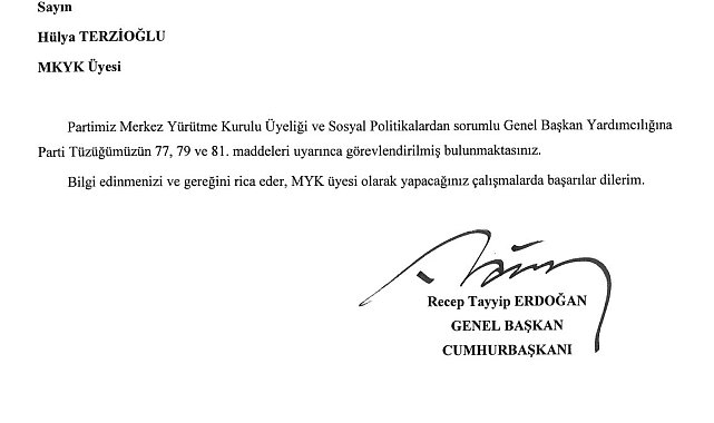 AK Parti Sosyal Politikalardan Sorumlu Genel Başkan Yardımcılığına Terzioğlu atandı