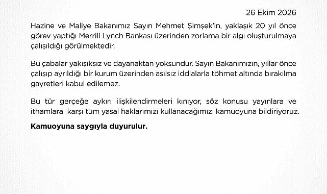 Bakan Şimşek'e yönelik iddialara ilişkin Hazine ve Maliye Bakanlığından yalanlama