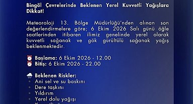 Bingöl için kuvvetli yağış uyarısı