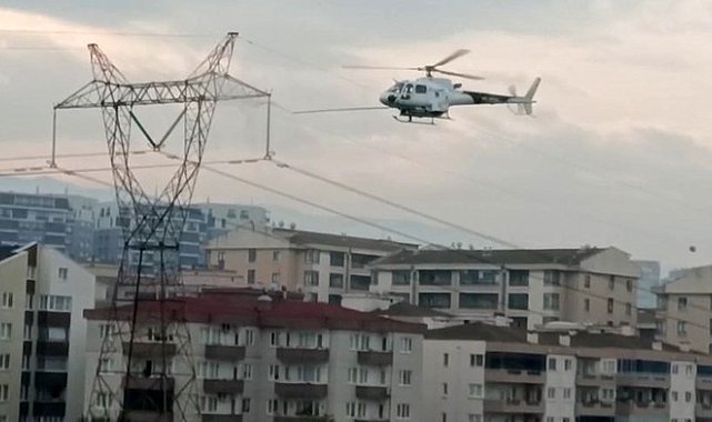 Bursa'da iletim hatlarına helikopterli bakım: Dikkat çeken anlar kamerada