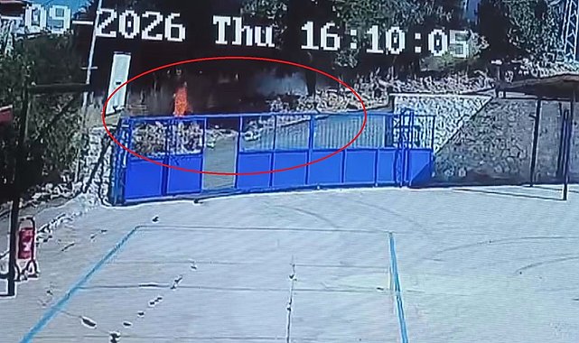 Cam şişenin otluk alanda yangına neden olduğu anlar kamerada