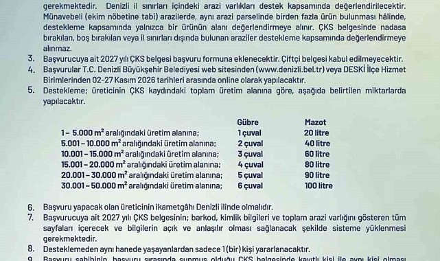 Denizli Büyükşehir Belediyesinden çiftçilere mazot ve gübre desteği