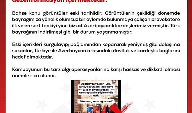 DMM'den, "Azerbaycan'da Türk bayrağının indirilmeye çalışıldığı" iddialarına yalanlama