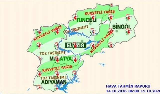 Elazığ için kuvvetli yağış uyarısı
