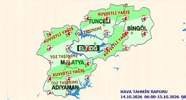 Elazığ için kuvvetli yağış uyarısı