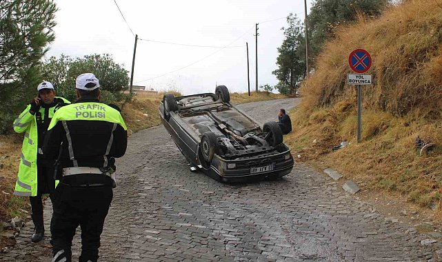 Freni tutmayan otomobil takla attı