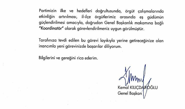 Gürsel Tekin, "Genel Başkanlık Makamına Bağlı Koordinatör" görevine getirildi