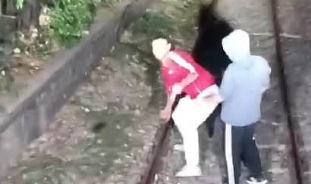 Hareket halindeki trenin önünü kestiler, içeri alınmayınca treni taşladılar