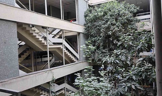 İş hanının ortasındaki ağaçlar dikkat çekiyor
