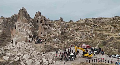 Kapadokya'daki çöken peribacası havadan görüntülendi