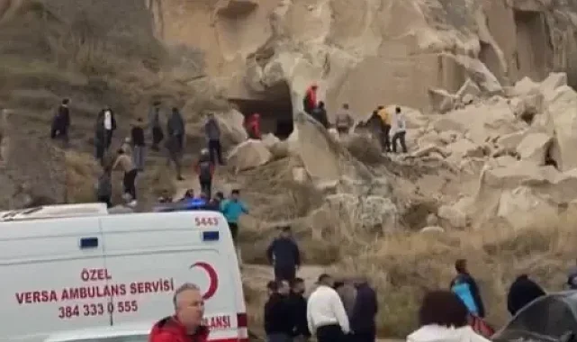 Kapadokya'da facia! Peribacaların turistlerin üstüne çöktü