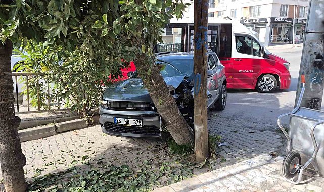 Kontrolden çıkan otomobil ağaca çarparak durabildi