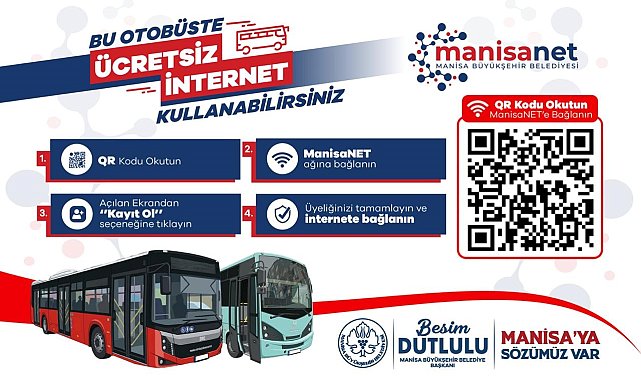 Manisa Büyükşehir Belediyesi otobüslerinde ücretsiz internet dönemi