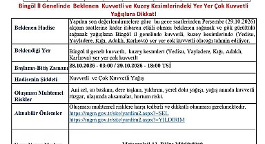 Meteorolojiden Bingöl için kuvvetli yağış uyarısı