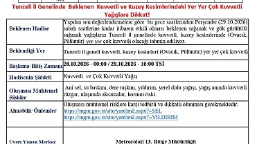 Meteorolojiden Tunceli için kuvvetli yağış uyarısı