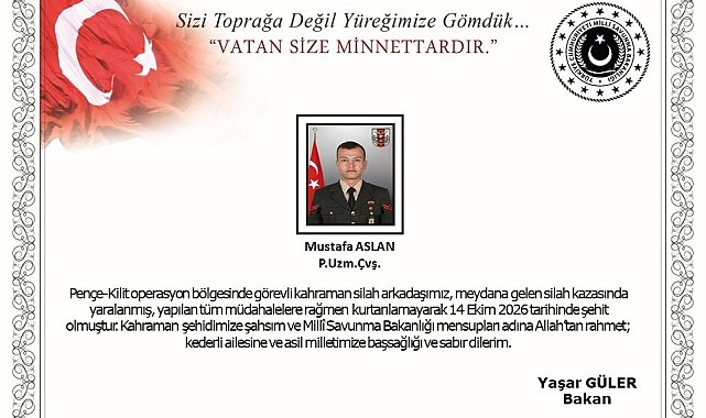 MSB: "Piyade uzman çavuş Mustafa Aslan şehit oldu"