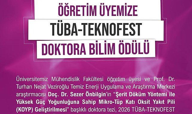 NÖHÜ Öğretim Üyesine Tüba-Teknofest Doktora Bilim Ödülü