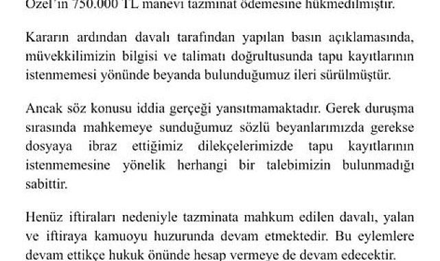 Özgür Özel, Adalet Bakanı Gürlek'e 750 bin lira manevi tazminat ödeyecek
