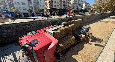Park halindeyken hareket eden tır çaya uçtu