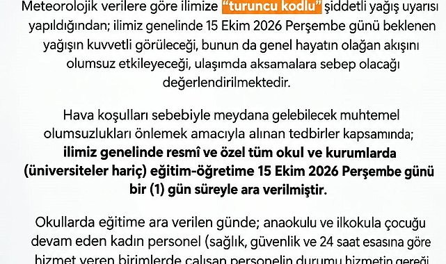 Sakarya'da okullar 1 gün tatil edildi