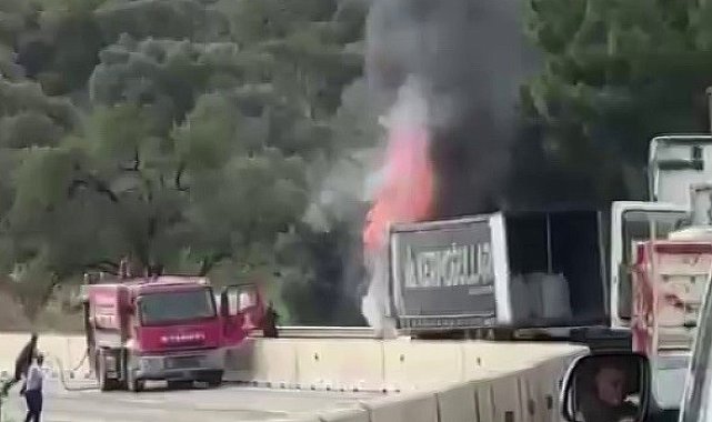 Seyir halindeki tır alevlere teslim oldu