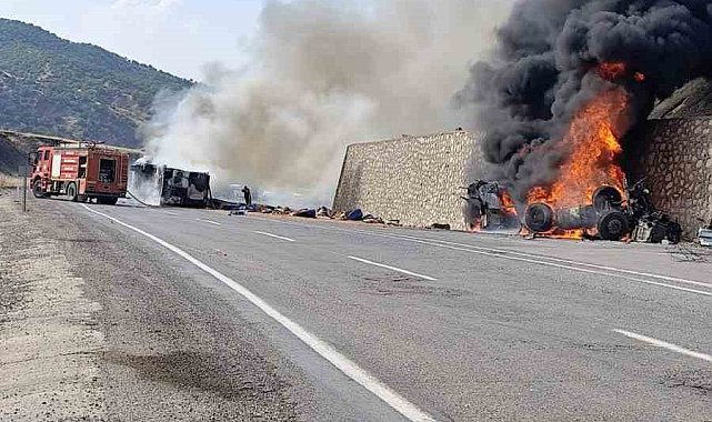 Siirt'te çarpışan iki tır alevlere teslim oldu