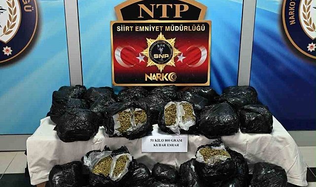 Siirt'te uyuşturucu operasyonu: 51 kilo 800 gram esrar ele geçirildi
