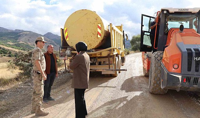 Tercan'da Kemerçam köyü yolunda asfalt çalışması
