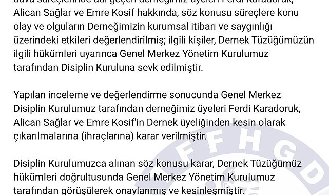 Türkiye Faal Futbol Hakemleri ve Gözlemcileri Derneği karar verilmiştir."