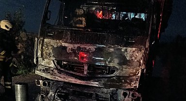 Vezirköprü'de odun yüklü kamyonda yangın çıktı