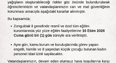 Zonguldak Valiliğinden yağış kararı: Okullara bir gün ara, bazı personele idari izin